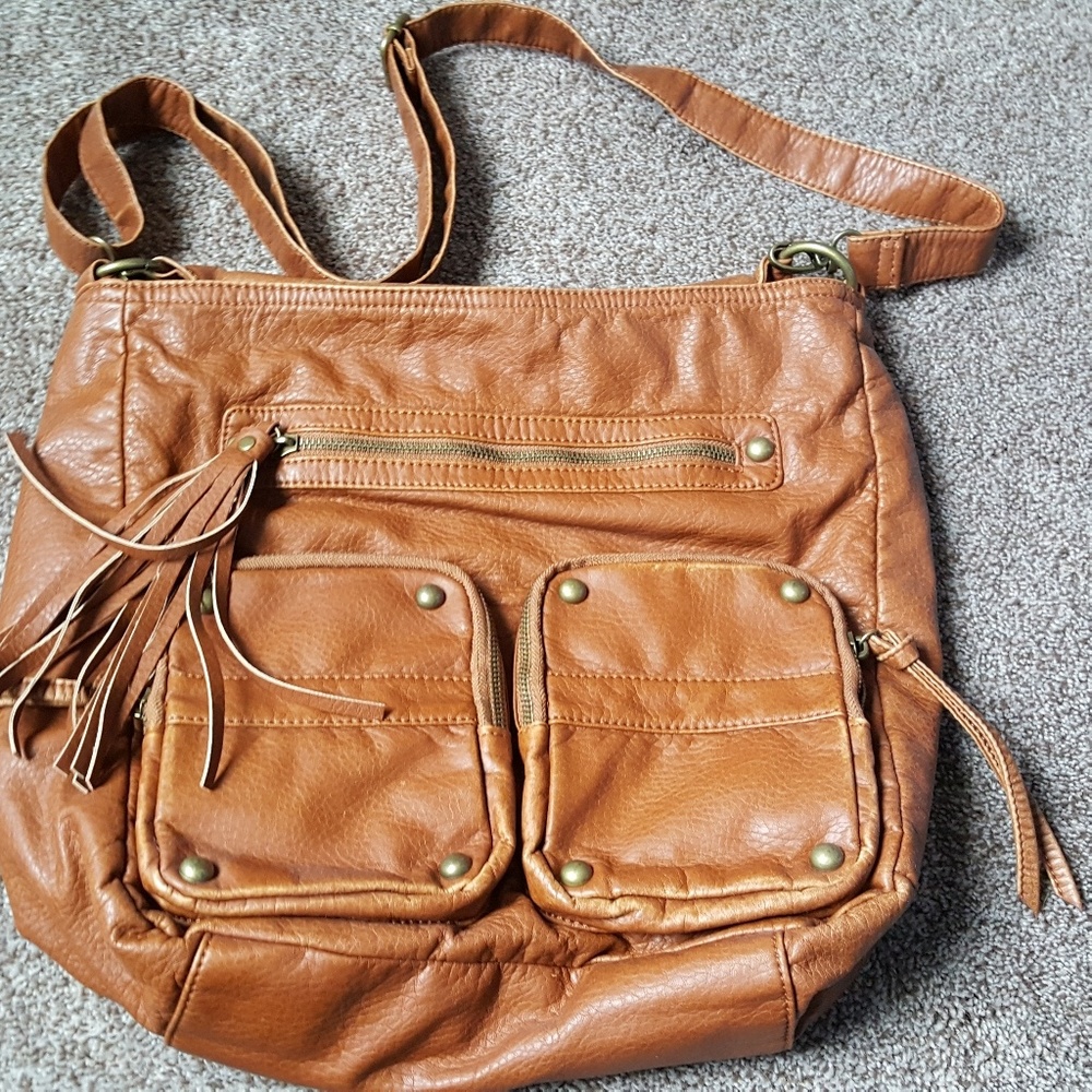 Dark Tan fake leather hobo bag